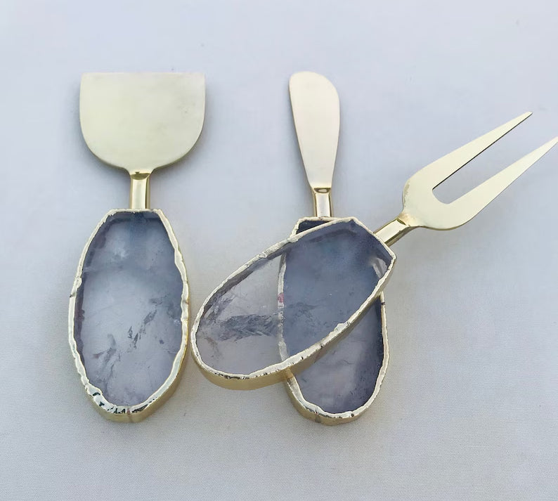 Set of 3 Agate Clear Quartz Cheese