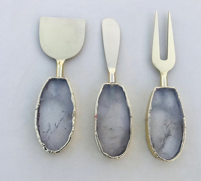Set of 3 Agate Clear Quartz Cheese