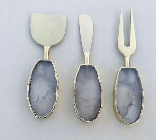 Set of 3 Agate Clear Quartz Cheese