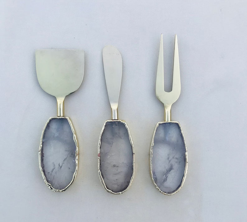 Set of 3 Agate Clear Quartz Cheese