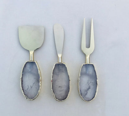 Set of 3 Agate Clear Quartz Cheese