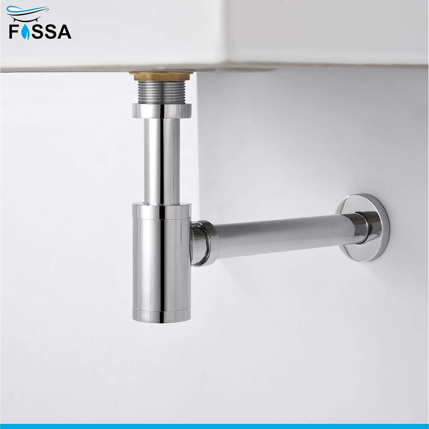 Fossa 304 Stainless Steel Bottle Trap Set with Waste Outlet Pipe for Bathroom Wash Basin/Kitchen Sink (Bottle Trap with Coupling) (Silver)