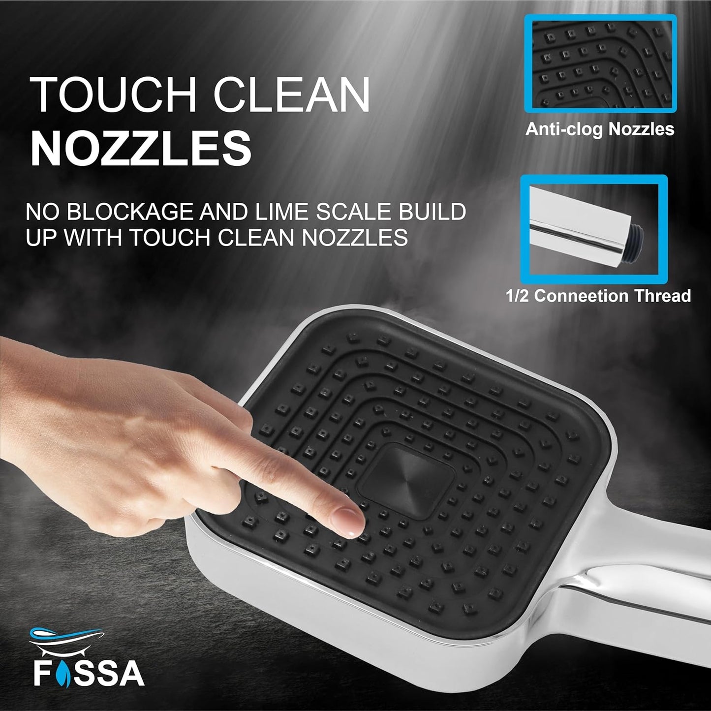 Fossa Alpha Wave Hand Shower – Handheld Shower Head with 2 Spray Modes, ABS Body, | Chrome Finish for Modern Bathrooms only hand shower